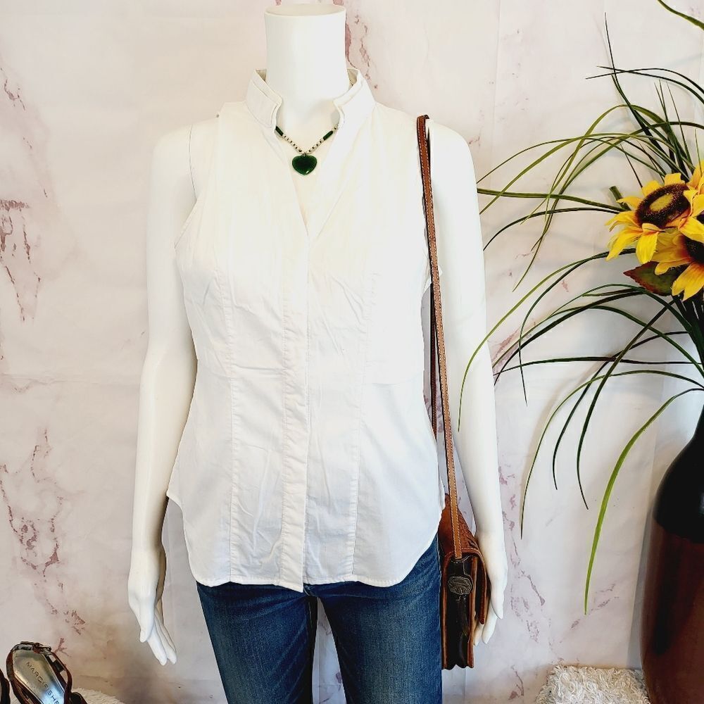 White House Black Market cotton poplin sleeveless White top